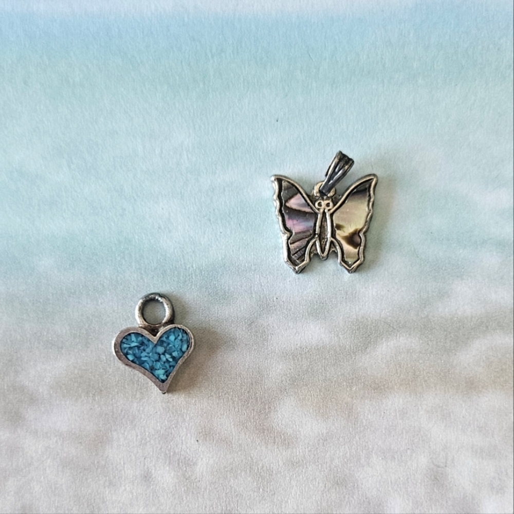#147 Butterfly Abalone Pendant Plus A Heart Charm